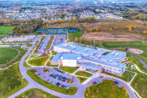 Aerial view of South Christian High School and the surrounding area