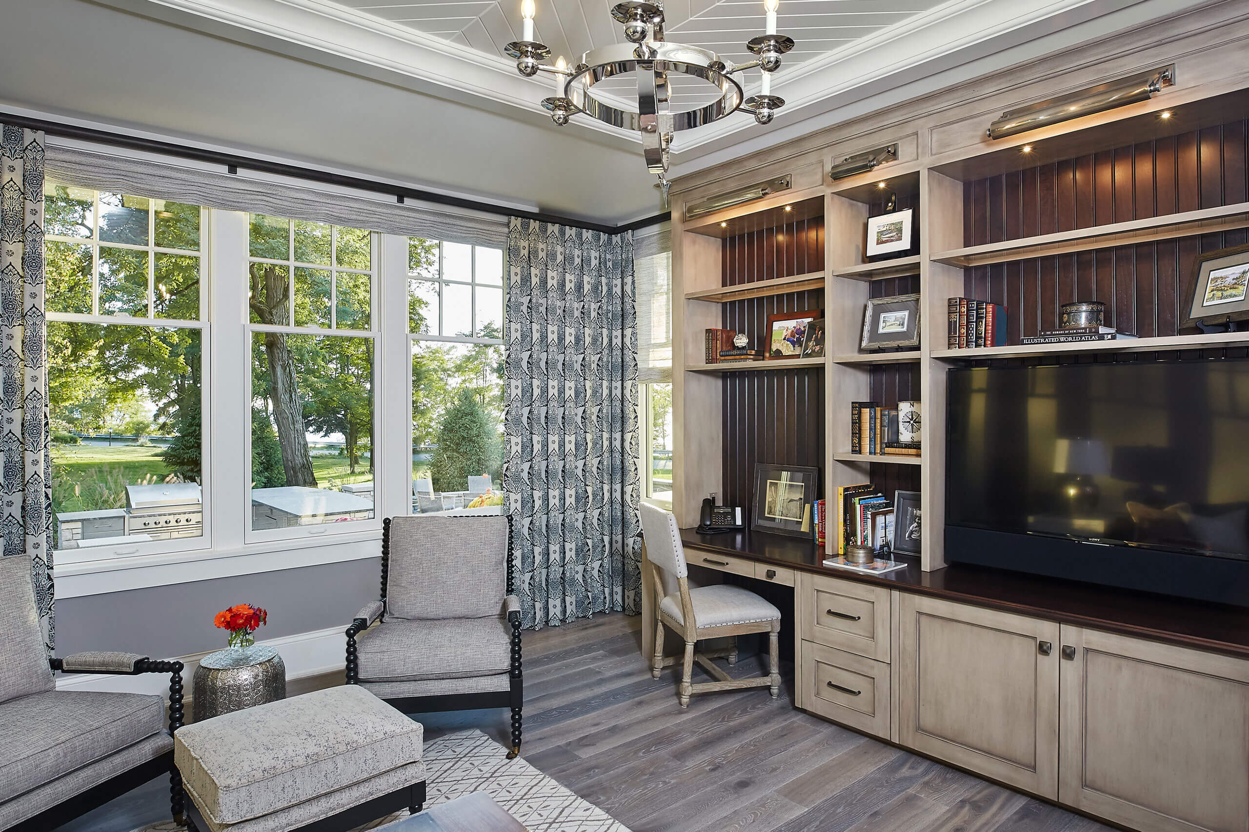 interior view of a residential home library study area