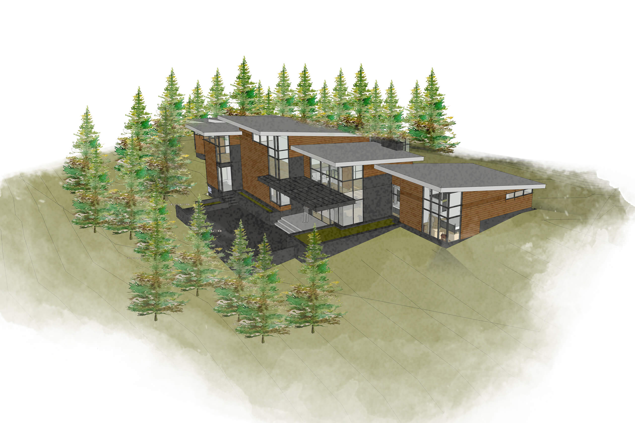 Rendering of a modern brown and gray home