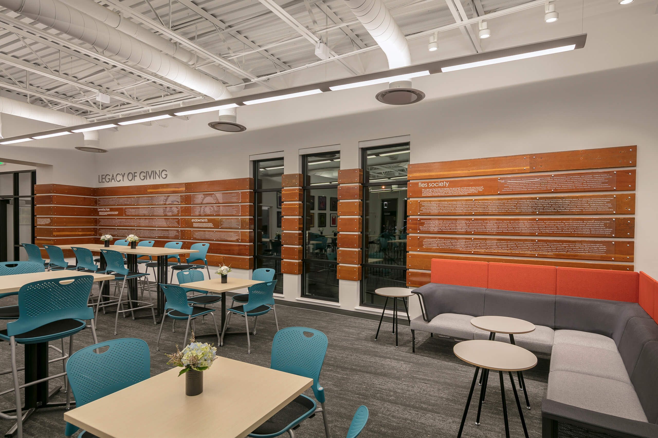 interior view of a conference room and seating area inside the Grand Rapids Christian School admin building