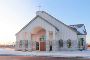 St. John Paul II Catholic Parish exterior of the brick, windows and door