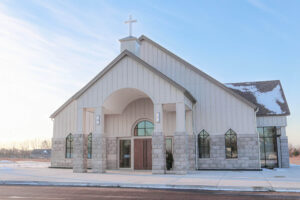 St. John Paul II Catholic Parish exterior of the brick, windows and door