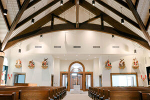 St. John Paul II Catholic Parish interior of sanctuary seating facing the entrance