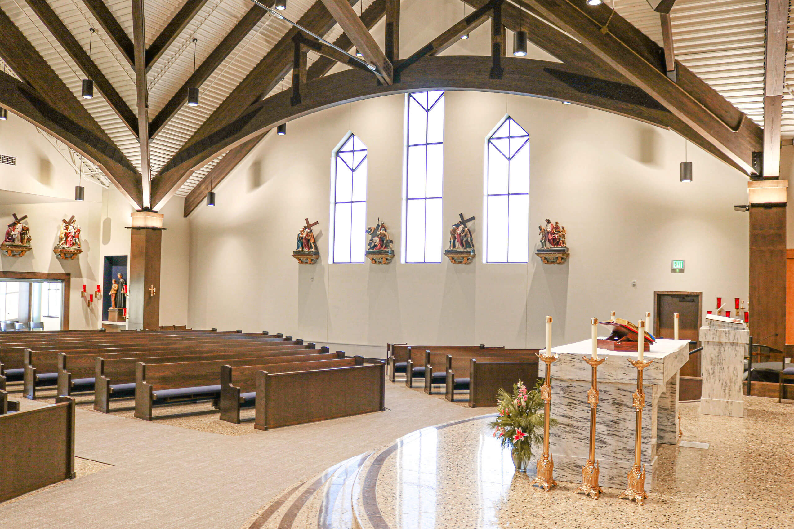 St. John Paul II Catholic Parish interior of sanctuary facing the seating