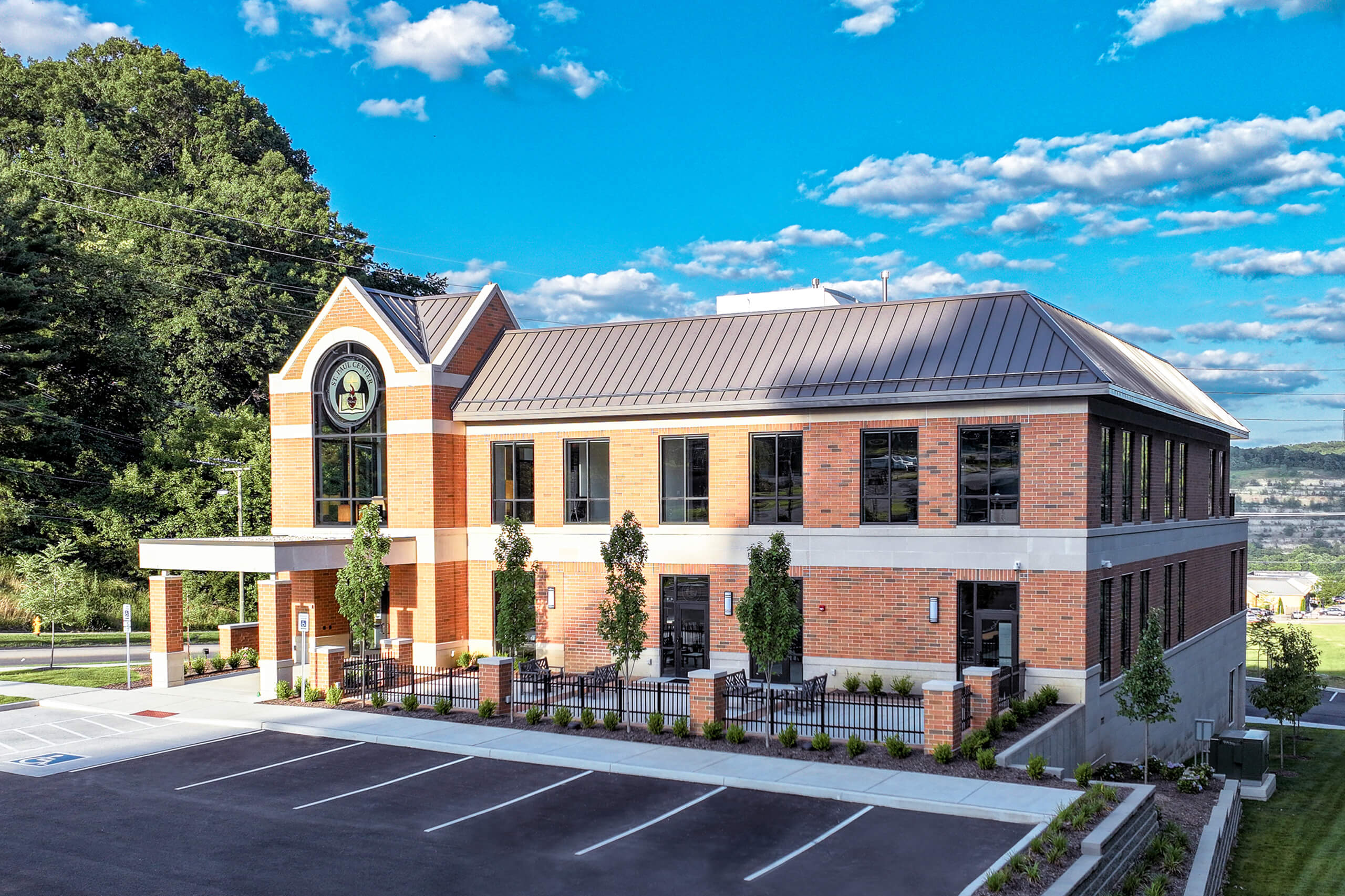 St. Paul Center for Biblical Theology exterior photo of brick building with blue sky behind.