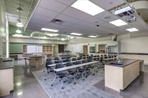 Grand Rapids Christian High School interior science lab with chairs and tables set up for class