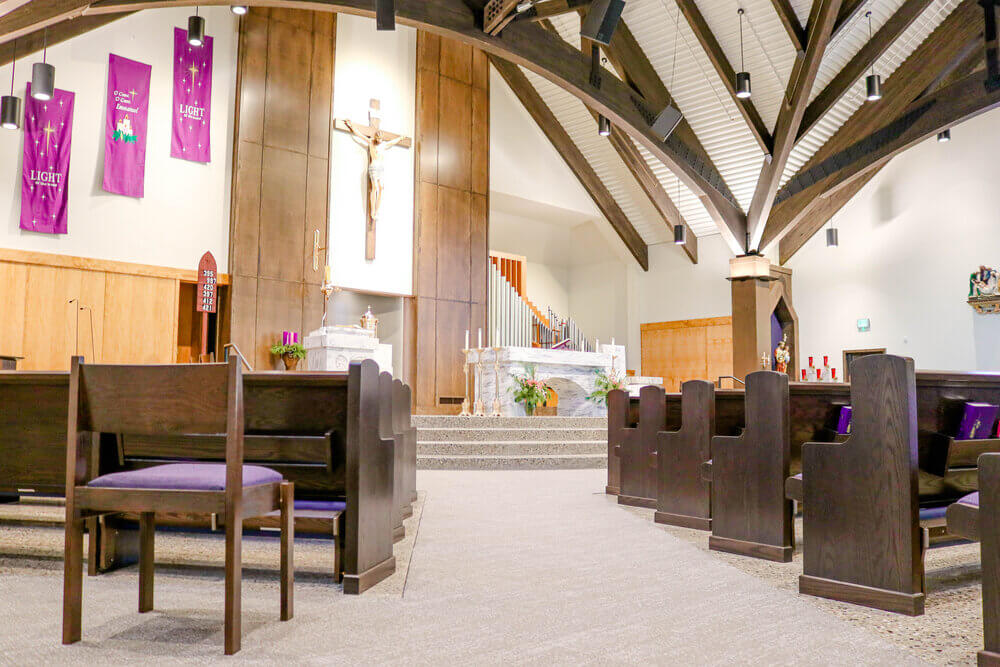 St. John Paul II Catholic Parish interior of sanctuary seating in the nave