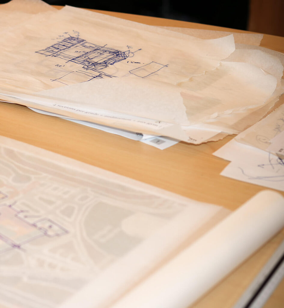 architectural sketches on a table