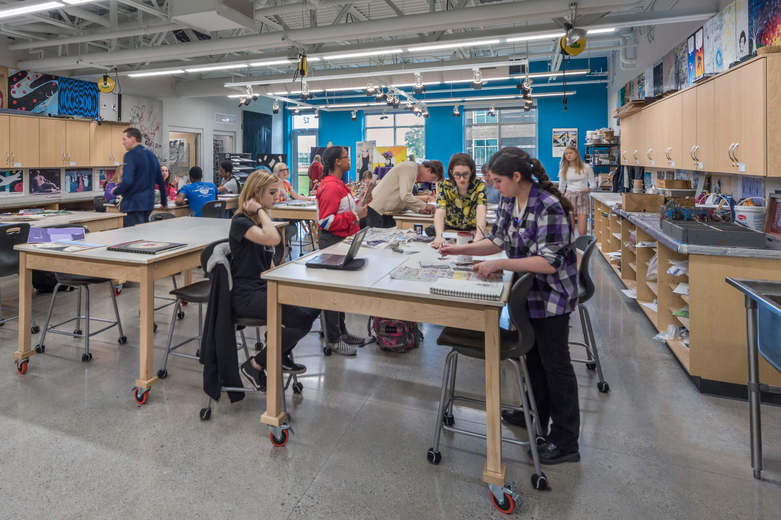 students in an art classroom