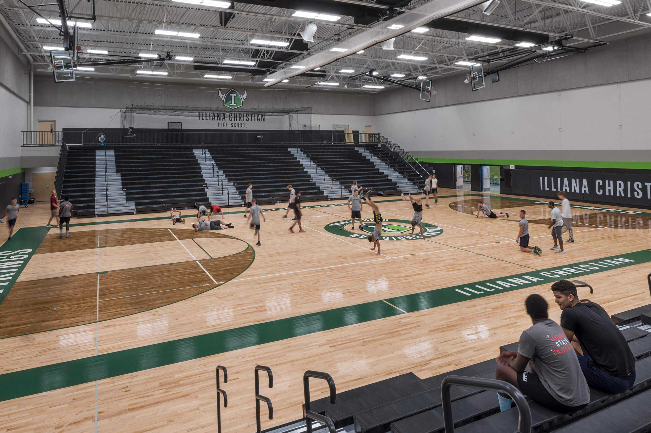 view overlooking a gymnasium with bleachers